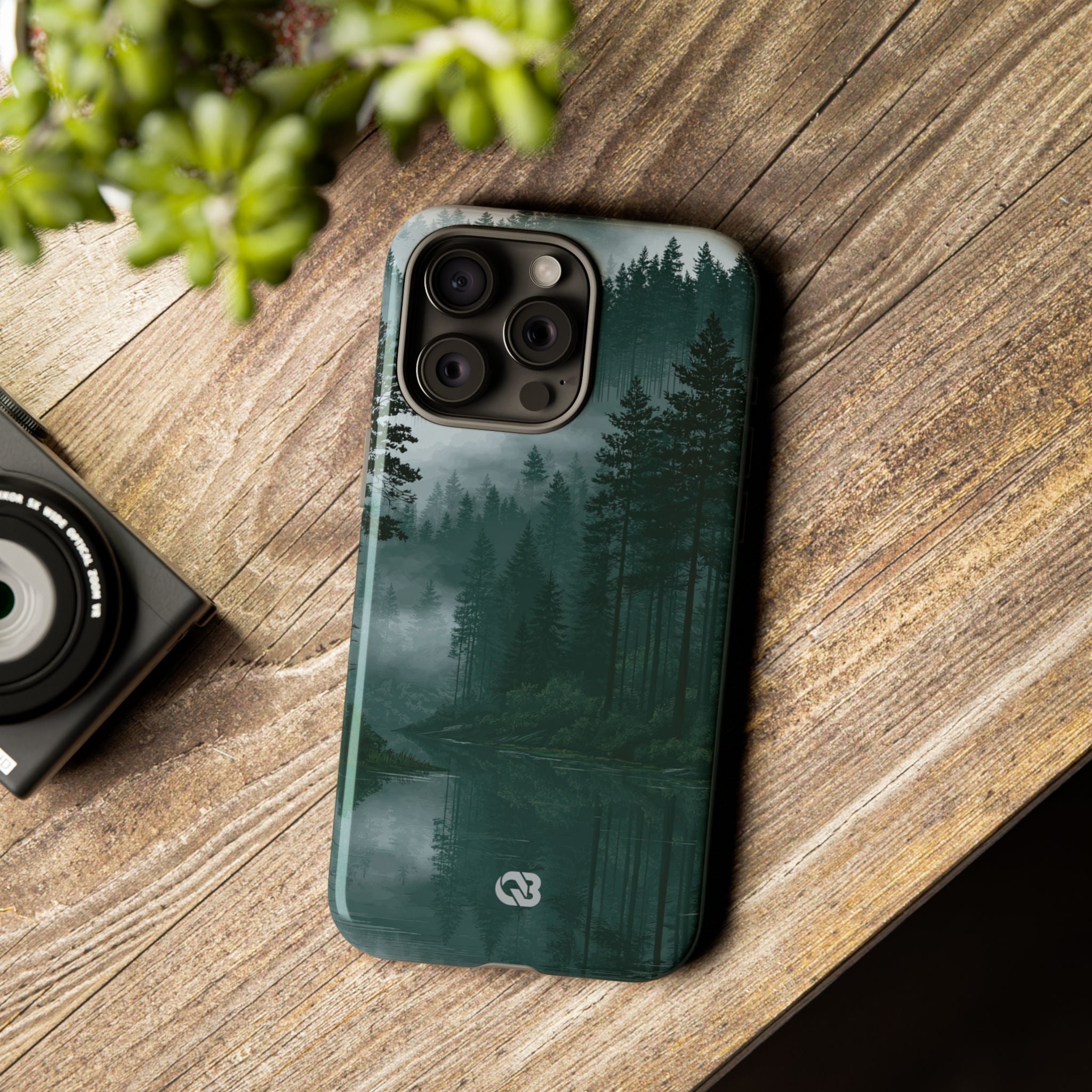 Green Tough Phone Case for iPhone - Misty Evergreen Mirror