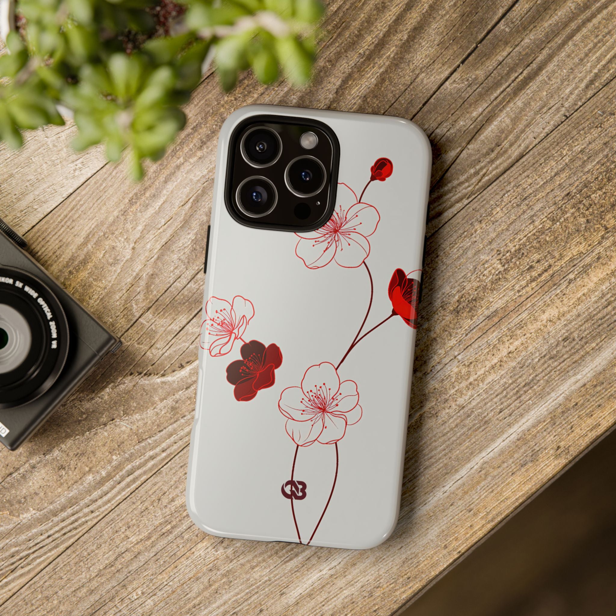 Red Tough Phone Case for iPhone - Kyoto Ember Bloom