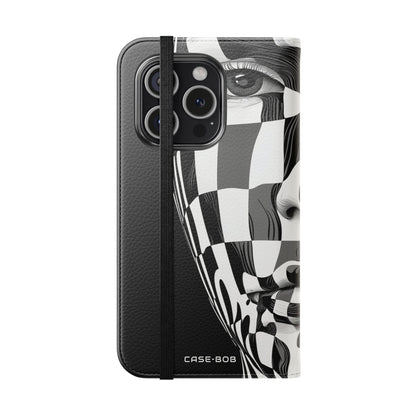 Mirrored Checkerboard Face - iPhone 15 Pro Case - Wallet