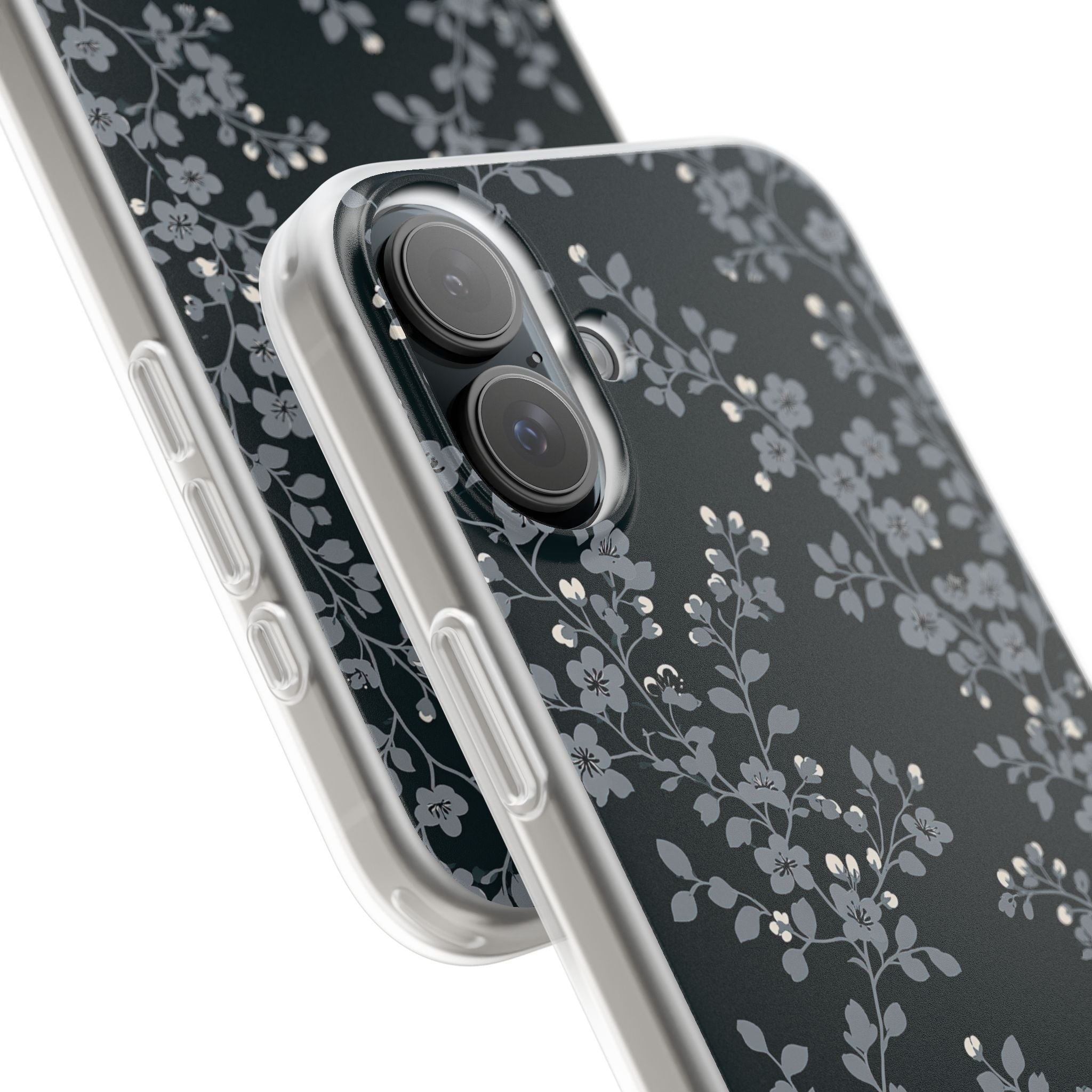 Black Lite Phone Case for iPhone - Midnight Slate Blossom