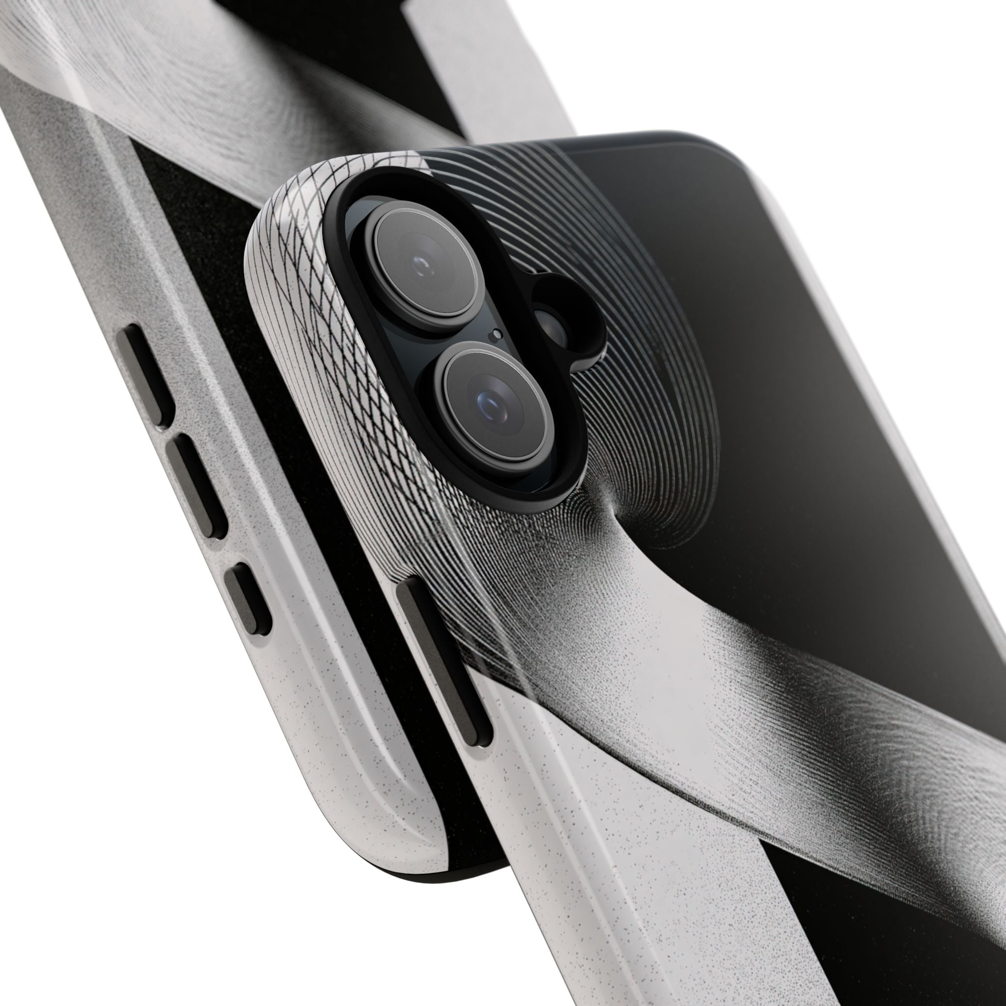 Grey Tough Phone Case for iPhone - Obsidian Moiré Wave