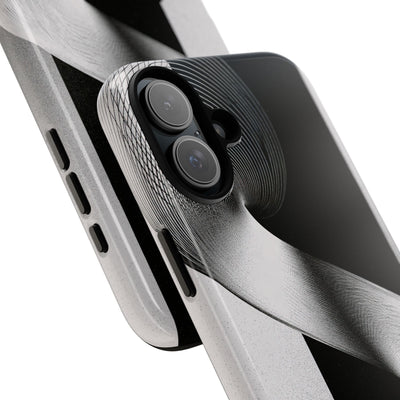 Grey Tough Phone Case for iPhone - Obsidian Moiré Wave