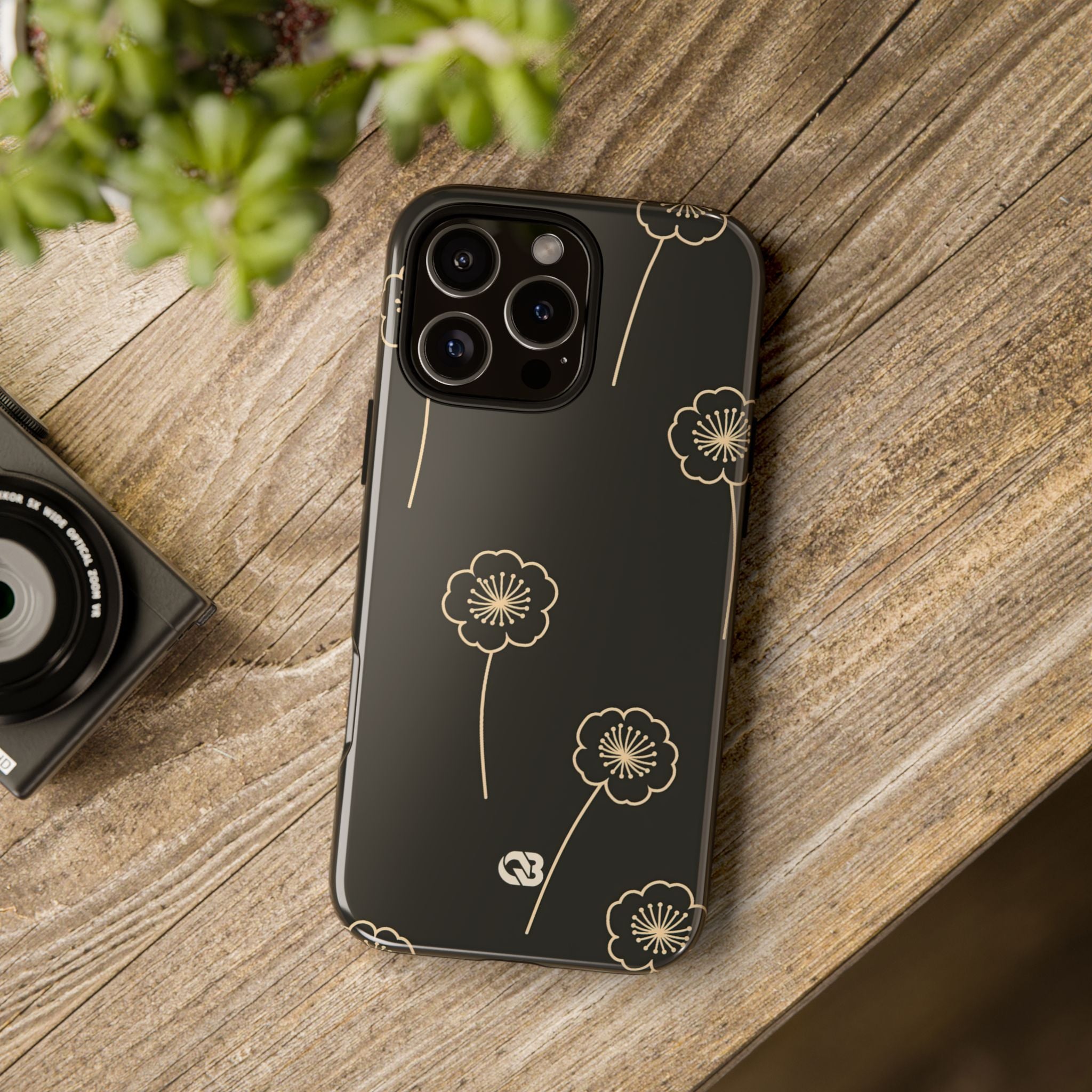 Black Tough Phone Case for iPhone - Obsidian Sand Petals