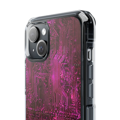 Magenta Circuit Trace · Clear Impact Magnetic Phone Case for iPhone · Pink