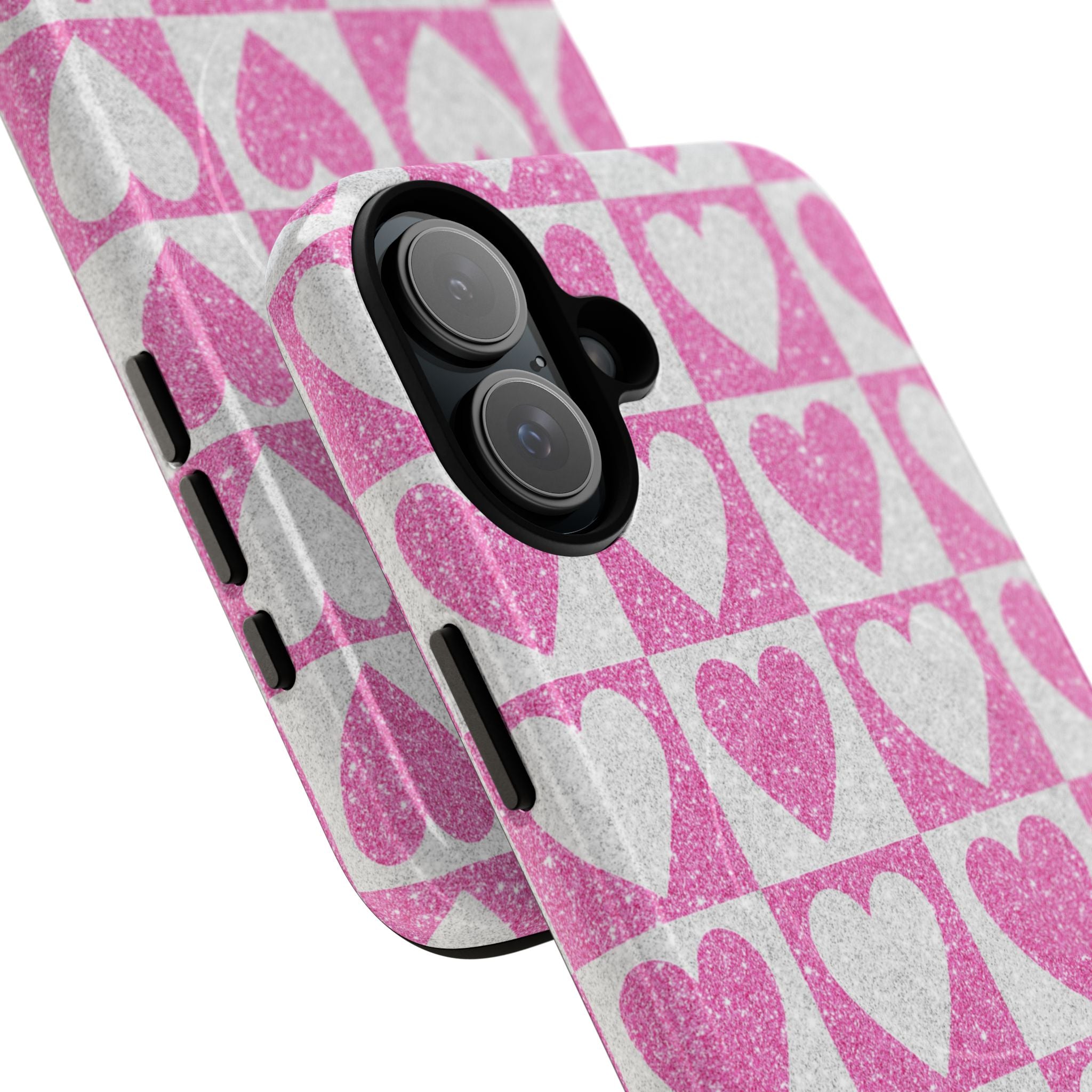 Glitter Heart Grid iPhone 16 Plus Case - Tough+