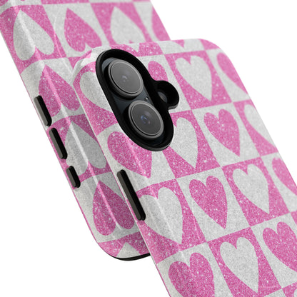 Glitter Heart Grid iPhone 16 Plus Case - Tough+