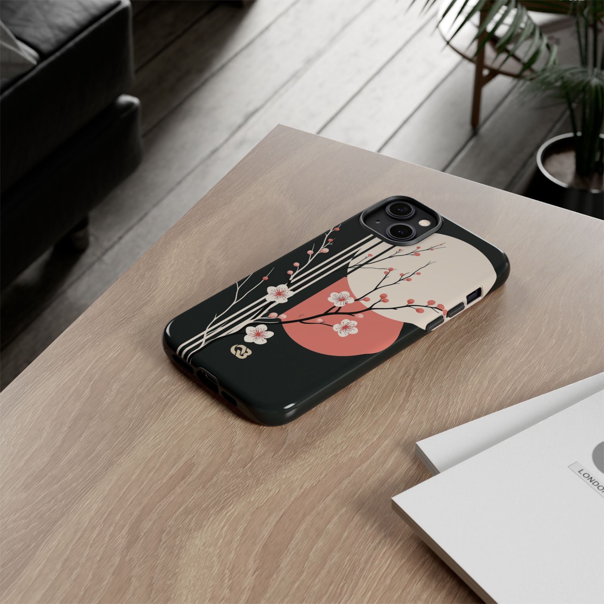 Black Tough Phone Case for iPhone - Kyoto Midnight Blossom
