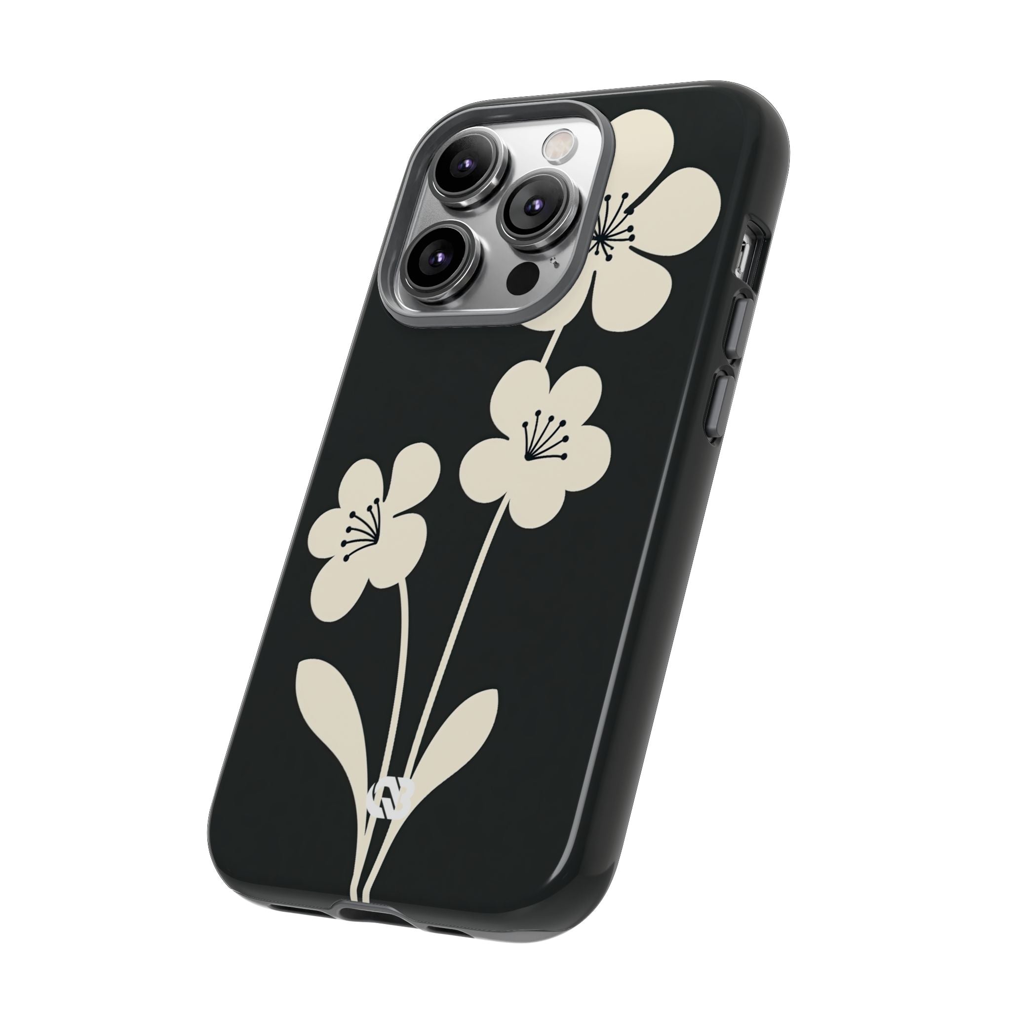 Black Tough Phone Case for iPhone - Obsidian Cream Bloom
