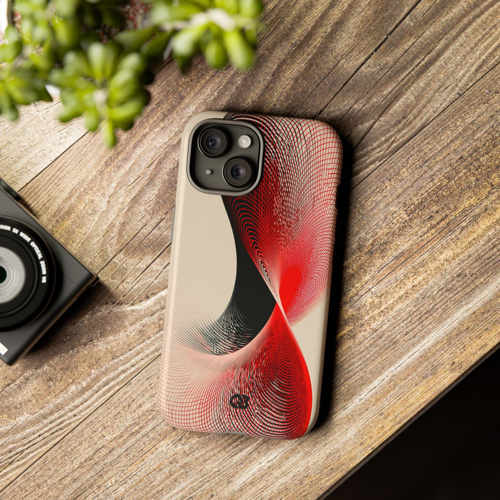 Red Tough Phone Case for iPhone - Scarlet Wireframe Helix