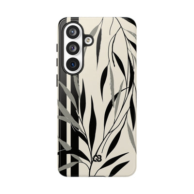 Beige Tough Phone Case for Samsung - Soot Leaf Sketch