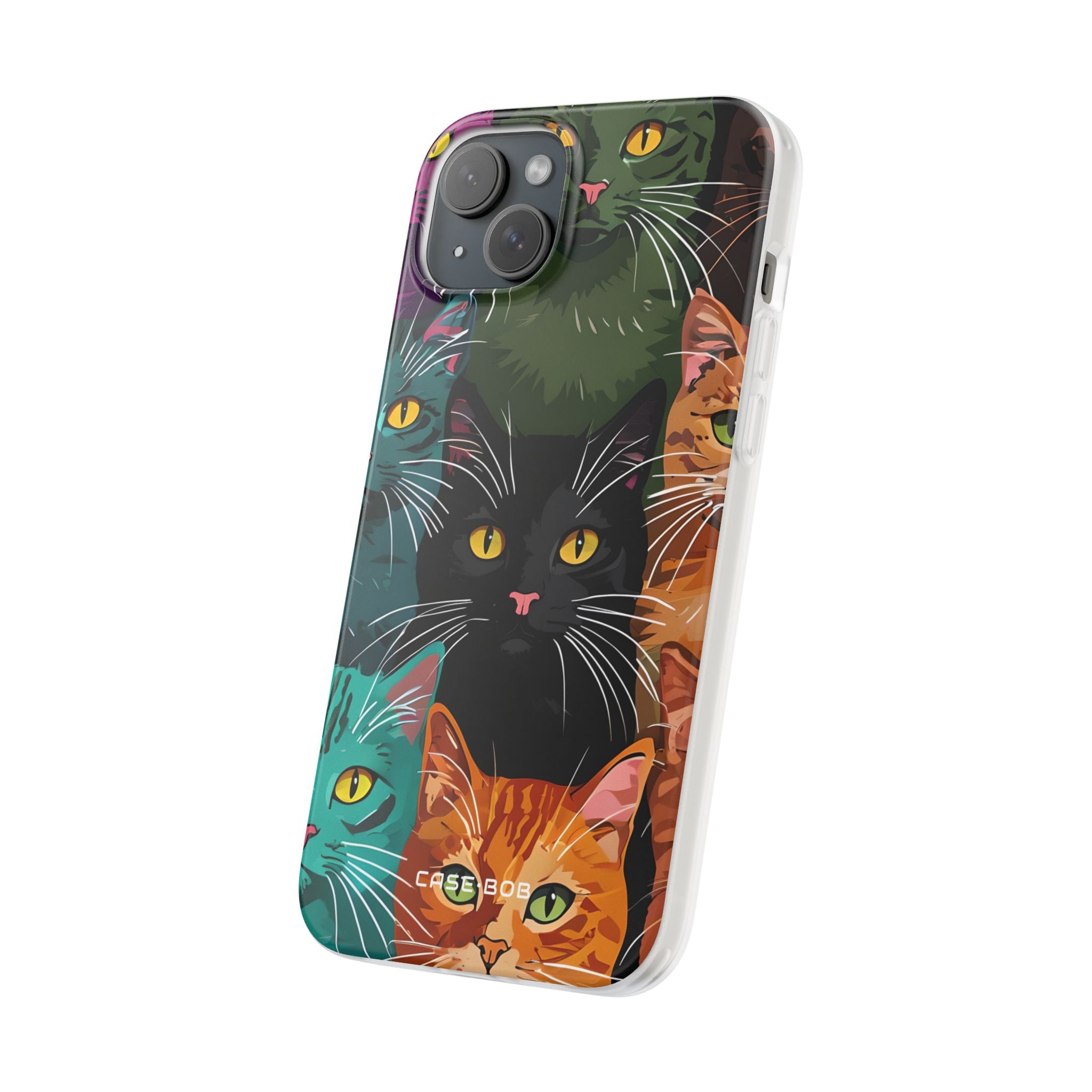 Teal Cat Grid iPhone 15 Plus Case - Soft