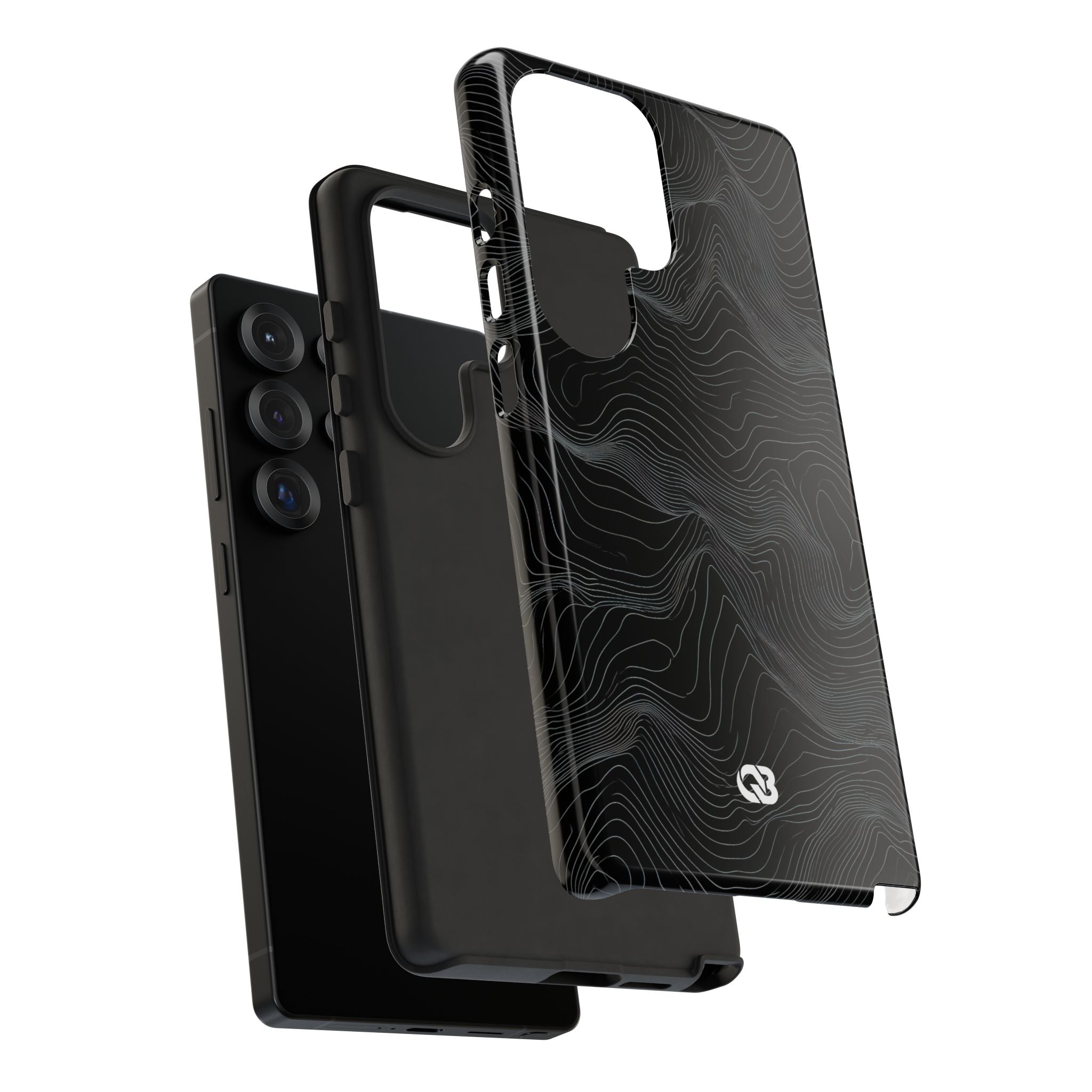 Black Tough Phone Case for Samsung - Obsidian Topo Wireframe