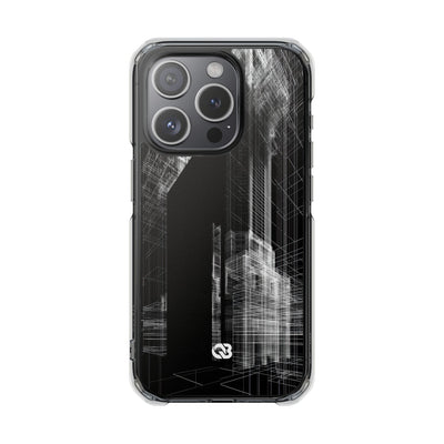Black Impact MagSafe Phone Case for iPhone - Ghost Urban Wireframe