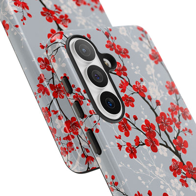 Grey Tough Phone Case for Samsung - Crimson Sakura Slate