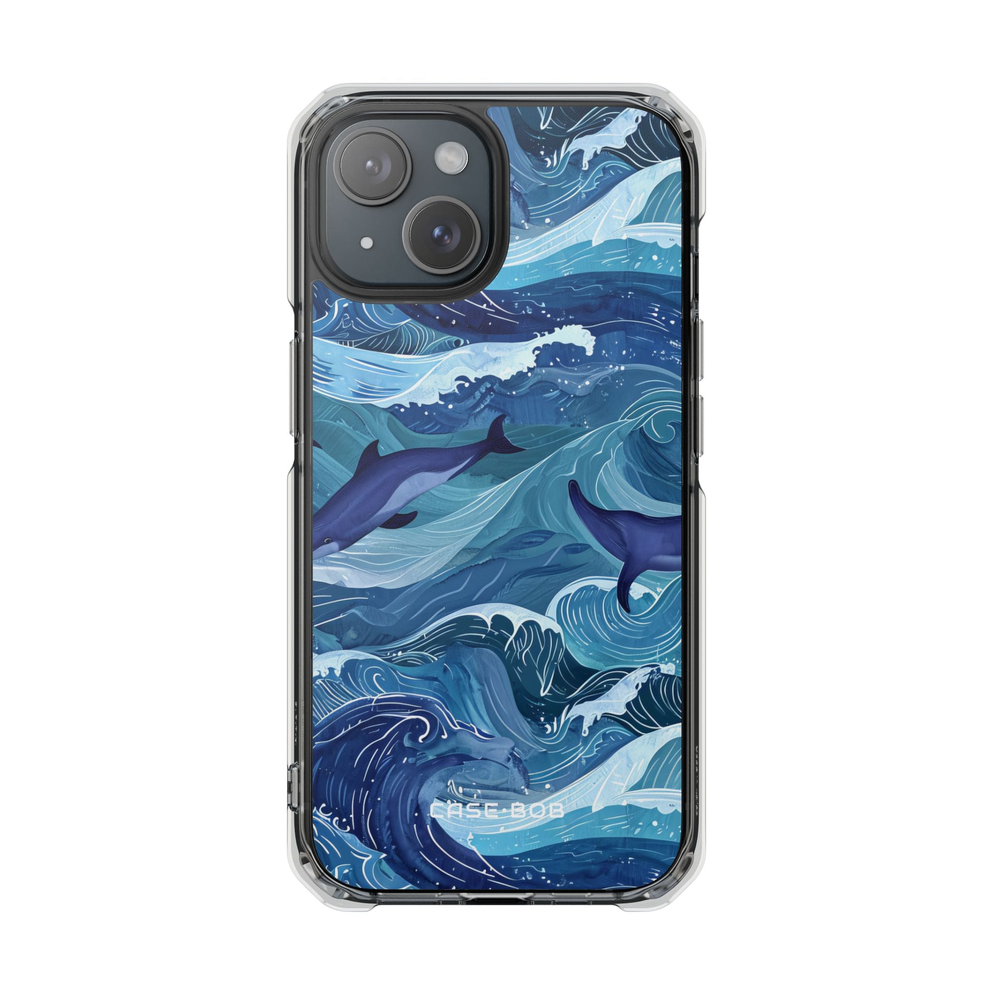 Dolphin Swirl Navy iPhone 15 Case - Impact