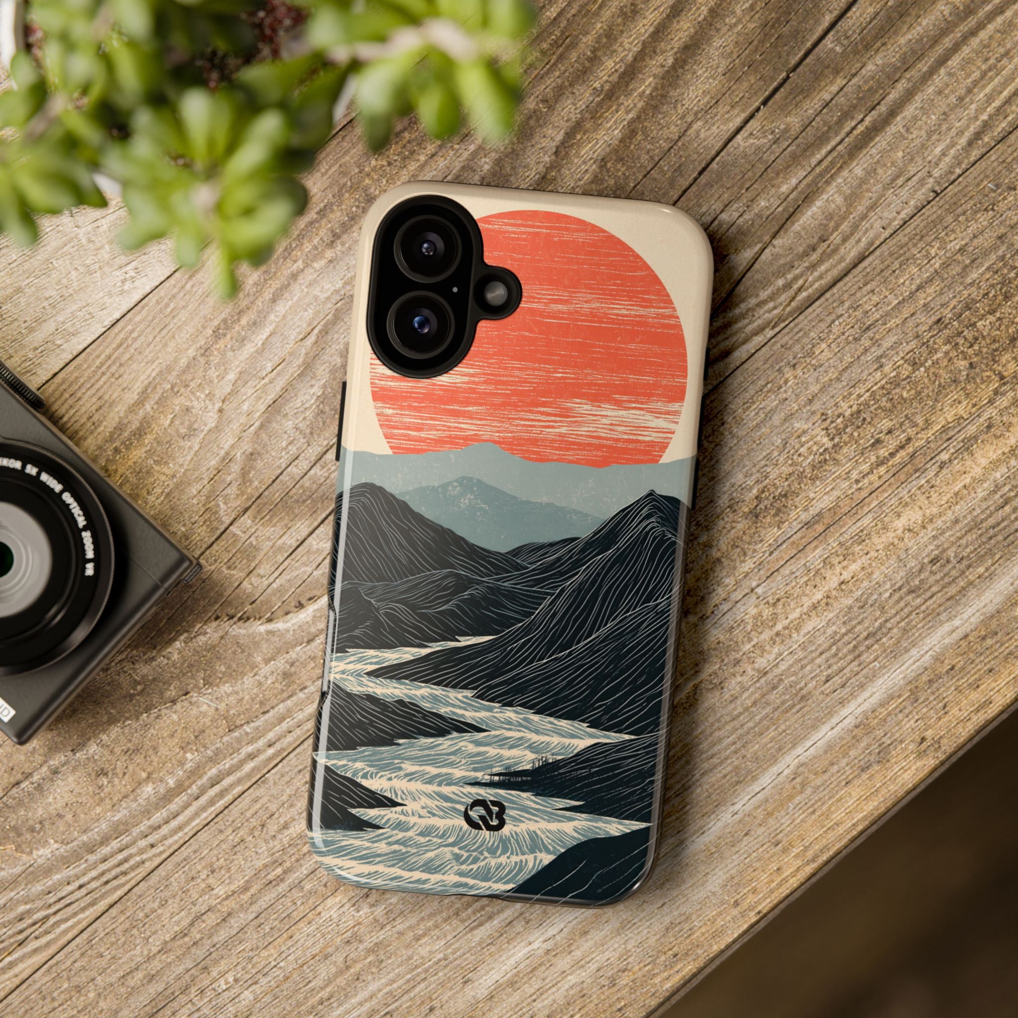 Beige Tough Phone Case for iPhone - Crimson Ridge Flow