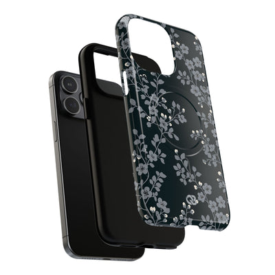 Black Tough 2.0 Magsafe Phone Case for iPhone - Midnight Slate Blossom