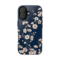 Blue Tough Phone Case for iPhone - Midnight Peach Sakura