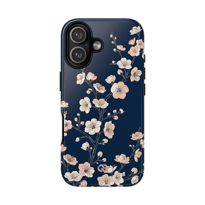Blue Tough Phone Case for iPhone - Midnight Peach Sakura
