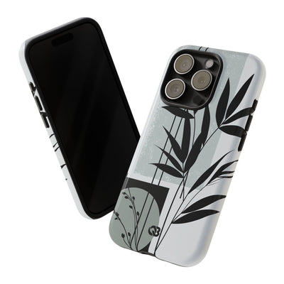 Grey Tough Phone Case for iPhone - Sage Bamboo Noir