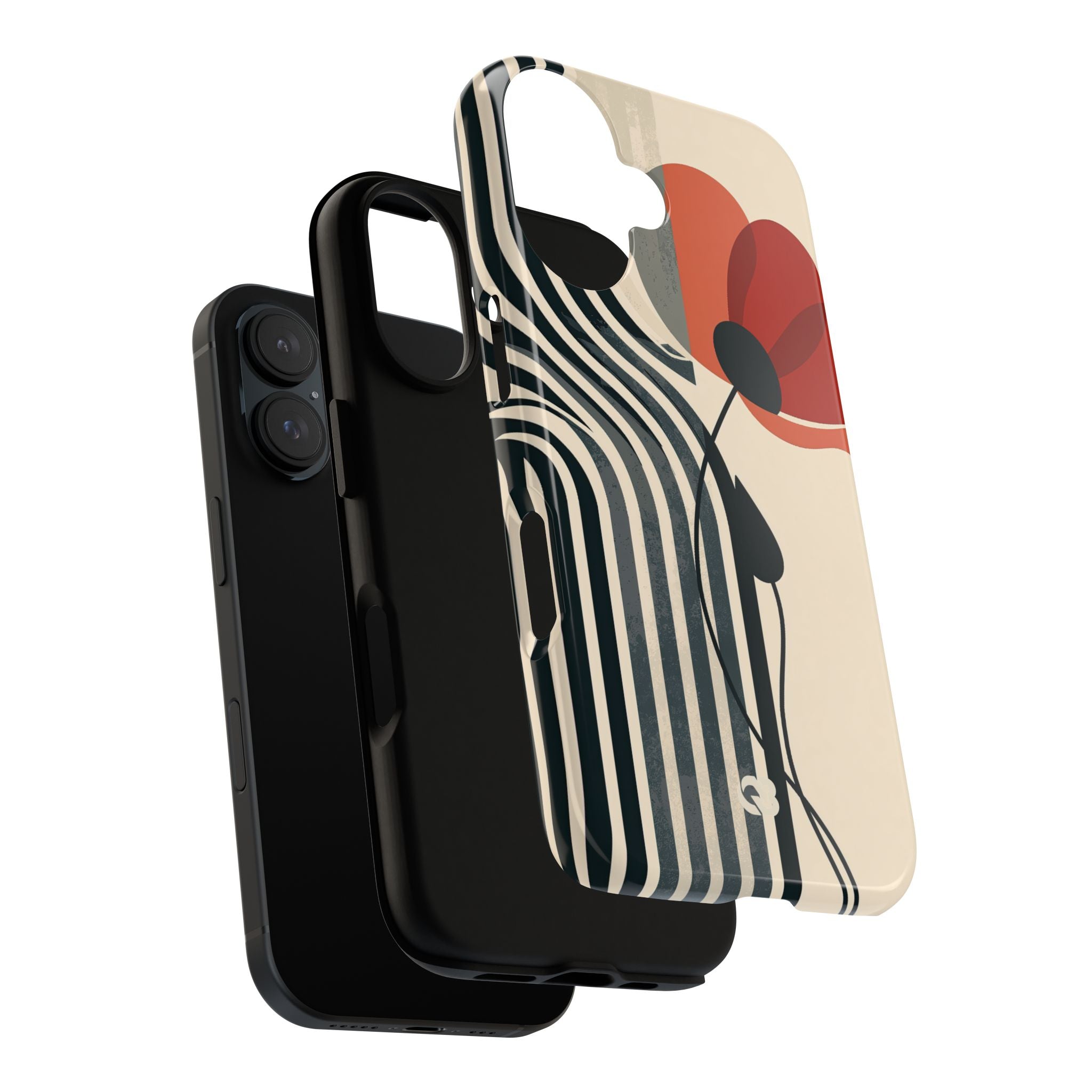 Beige Tough Phone Case for iPhone - Crimson Line Bloom