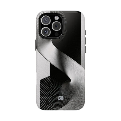 Grey Tough Phone Case for iPhone - Obsidian Moiré Wave