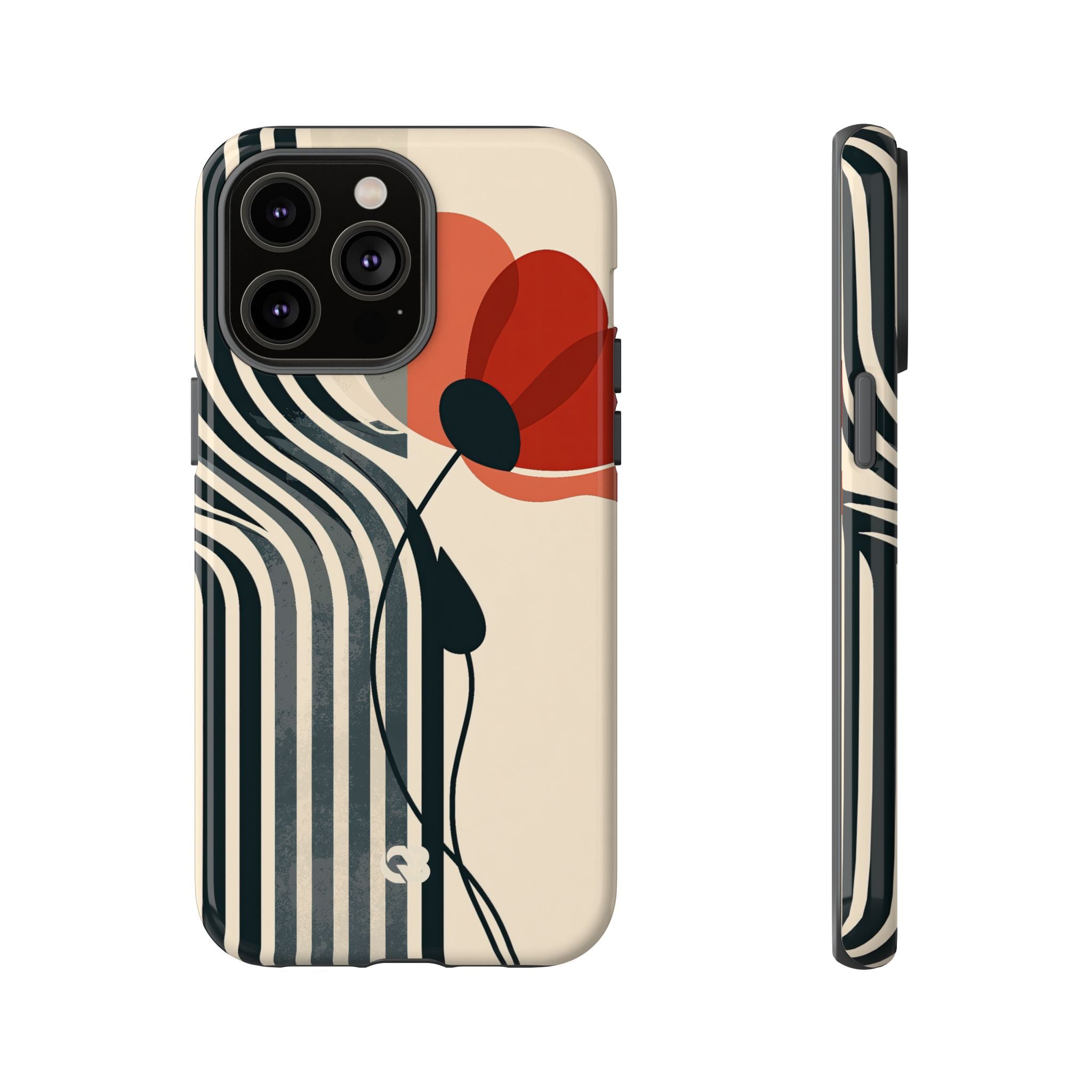 Beige Tough Phone Case for iPhone - Crimson Line Bloom