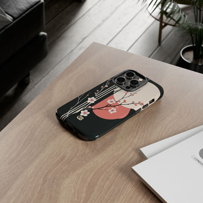 Black Tough Phone Case for iPhone - Kyoto Midnight Blossom