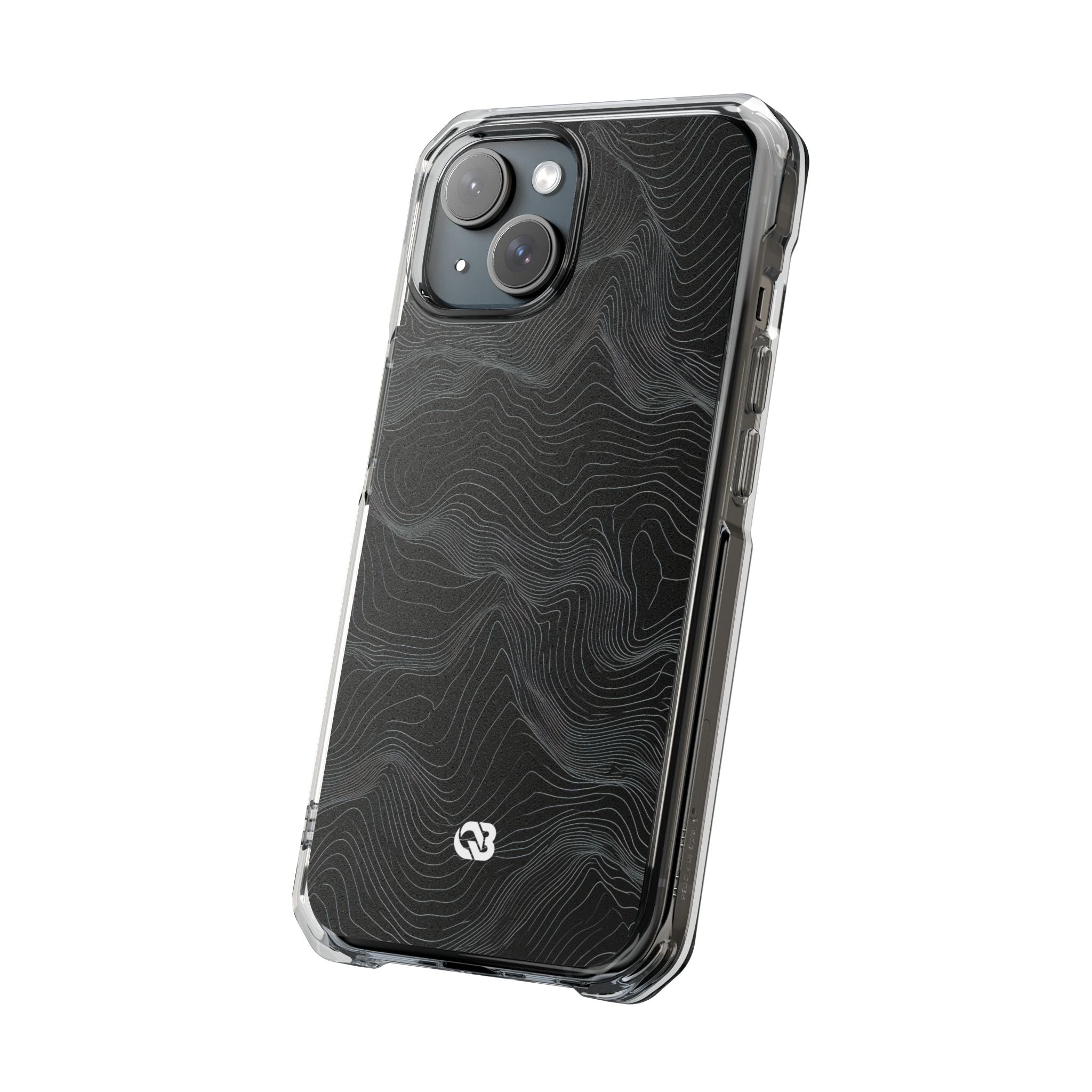 Black Impact MagSafe Phone Case for iPhone - Obsidian Topo Wireframe