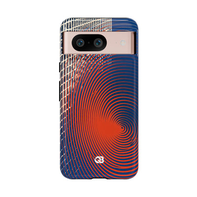 Blue Tough Phone Case for Google Pixel - Orange Orbit Grid