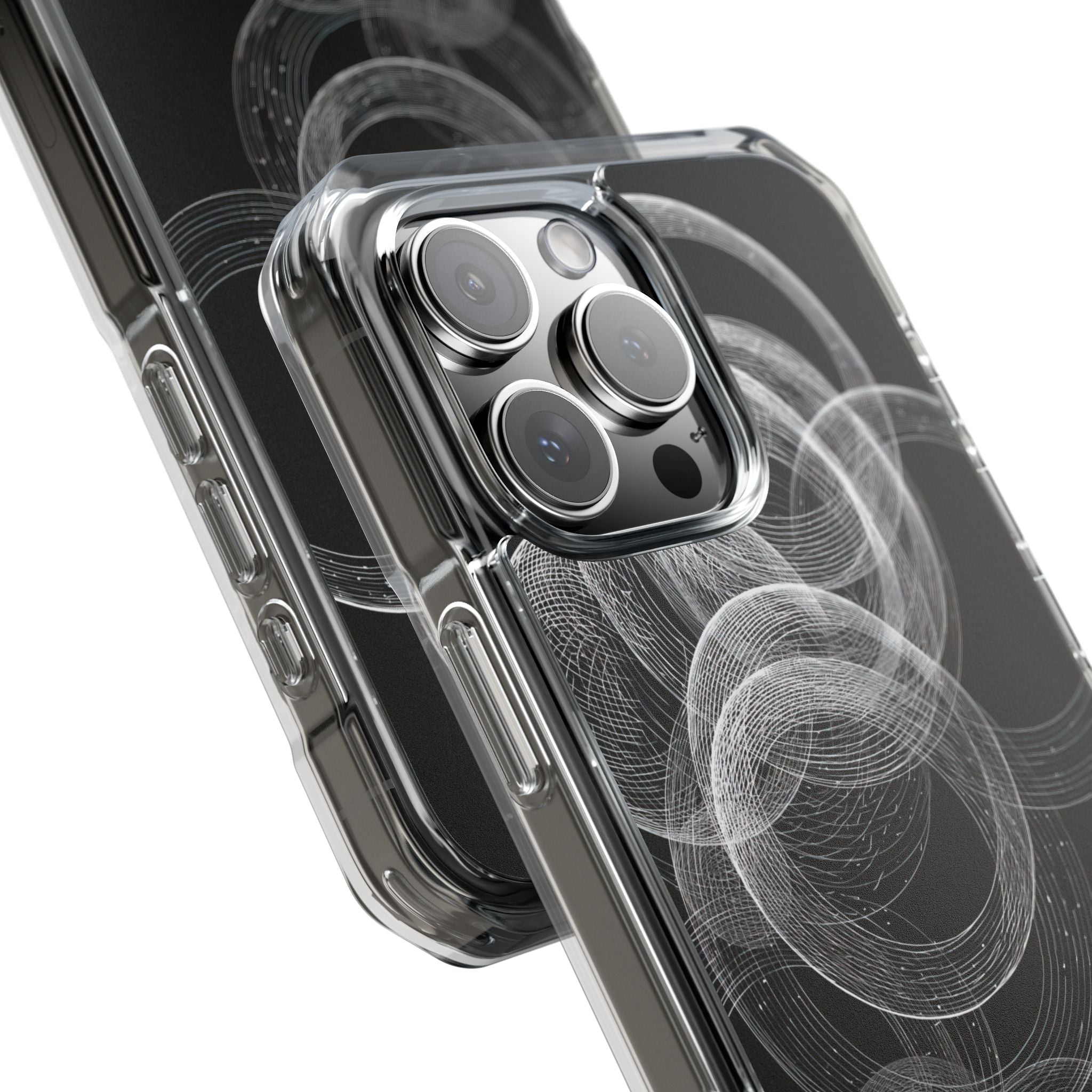 Black Impact MagSafe Phone Case for iPhone - Kinetic Wireframe Orbit