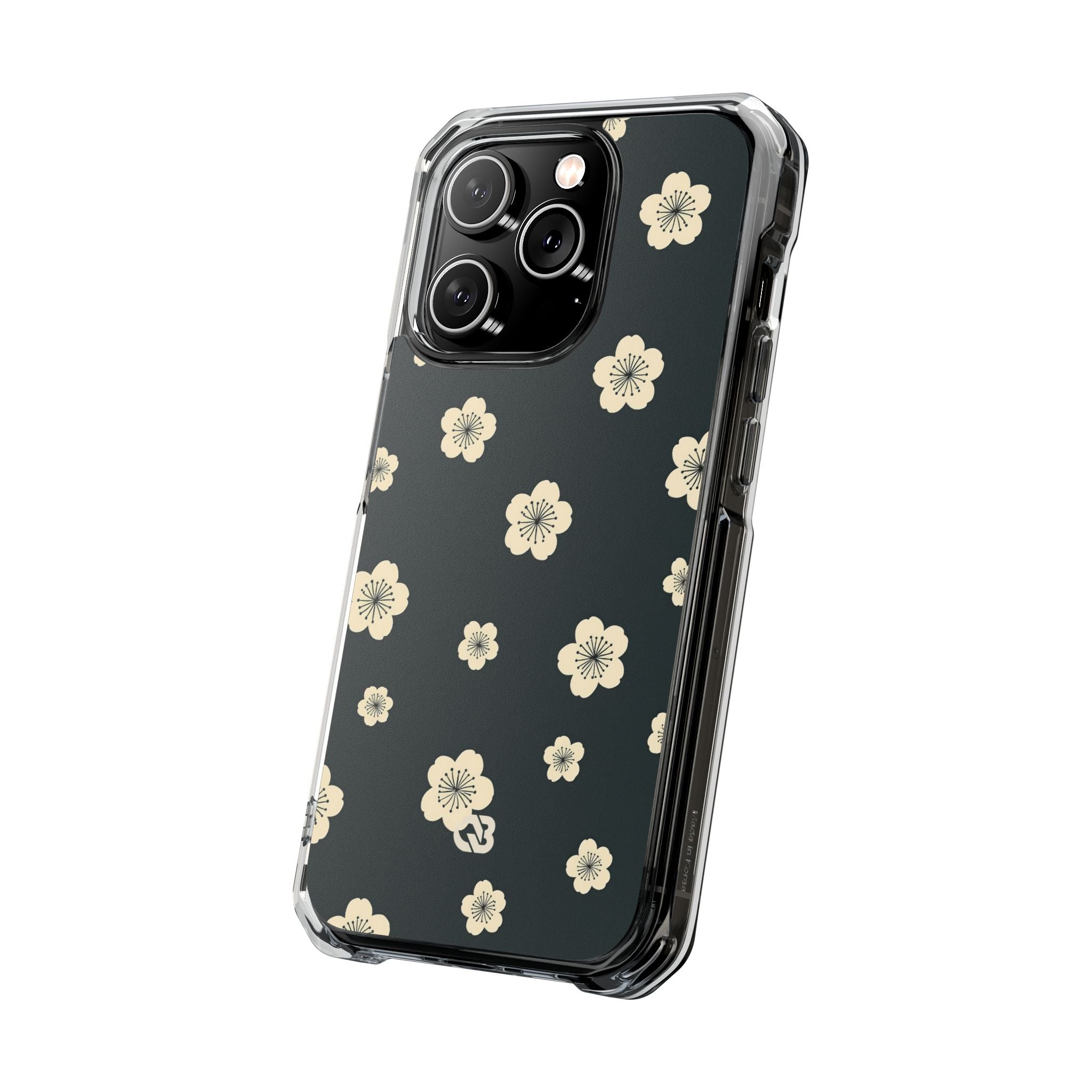 Teal Impact MagSafe Phone Case for iPhone - Obsidian Cream Petals