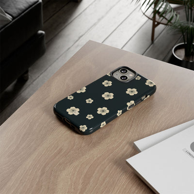 Teal Tough Phone Case for iPhone - Obsidian Cream Petals