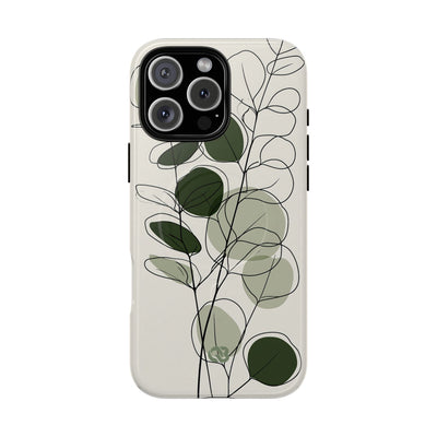 Green Tough 2.0 Magsafe Phone Case for iPhone - Muted Eucalyptus Sketch