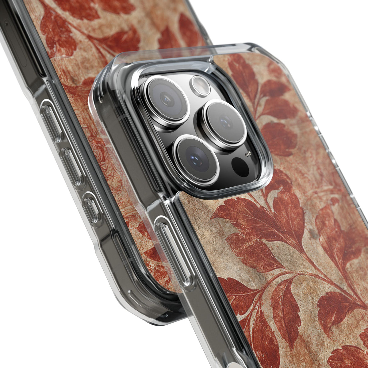 Terracotta Botanical Fresco · Clear Impact Magnetic Phone Case for iPhone · Red