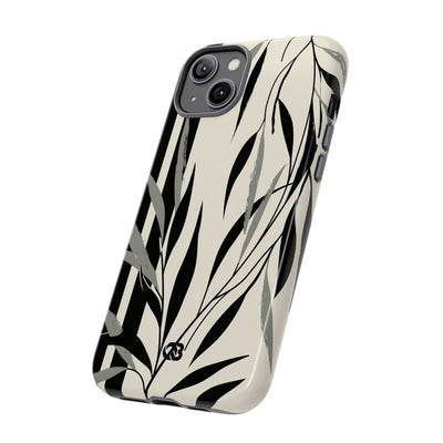 Beige Tough Phone Case for iPhone - Soot Leaf Sketch