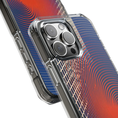Blue Impact MagSafe Phone Case for iPhone - Orange Orbit Grid