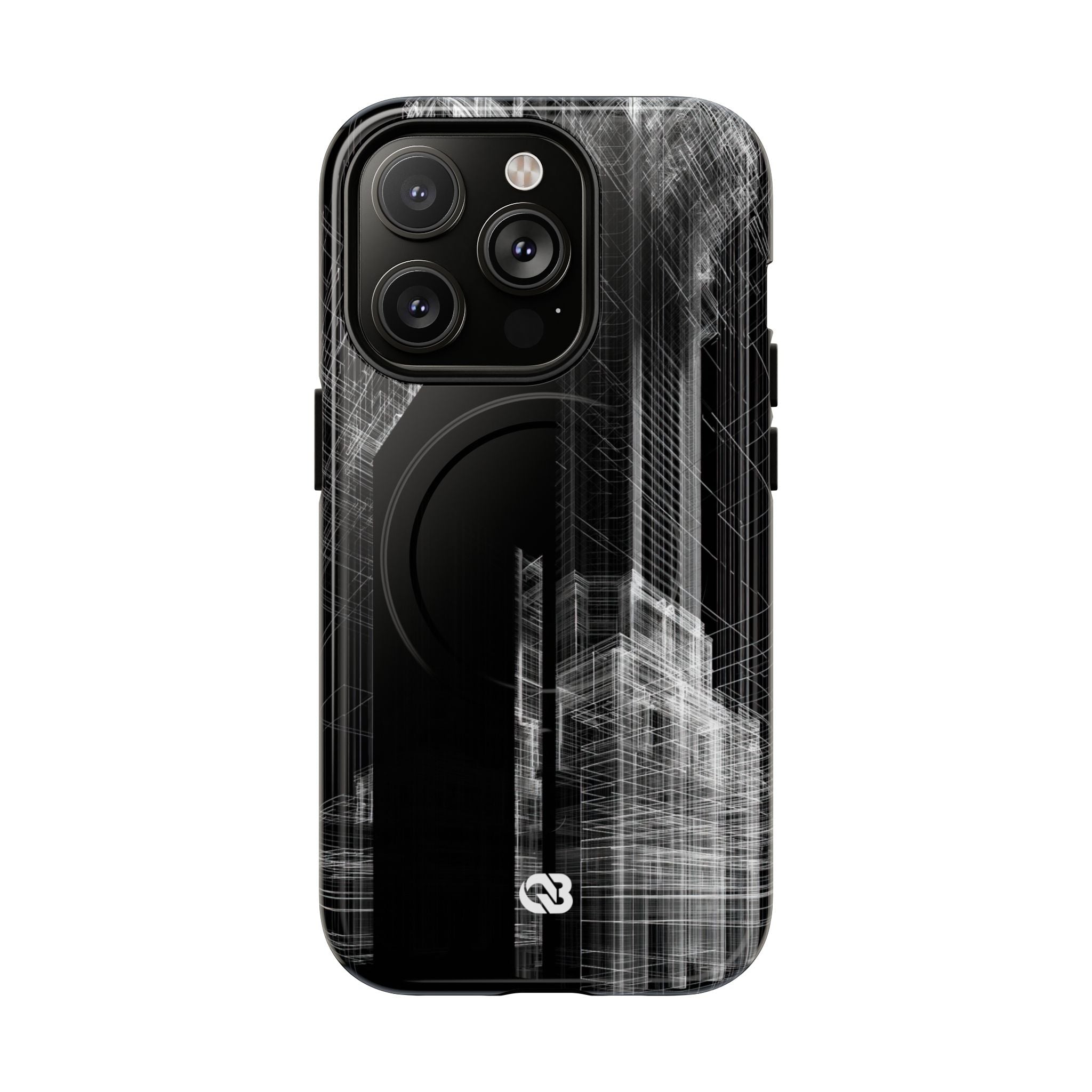 Black Tough 2.0 Magsafe Phone Case for iPhone - Ghost Urban Wireframe