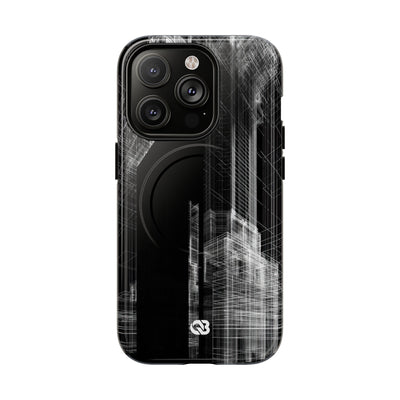Black Tough 2.0 Magsafe Phone Case for iPhone - Ghost Urban Wireframe