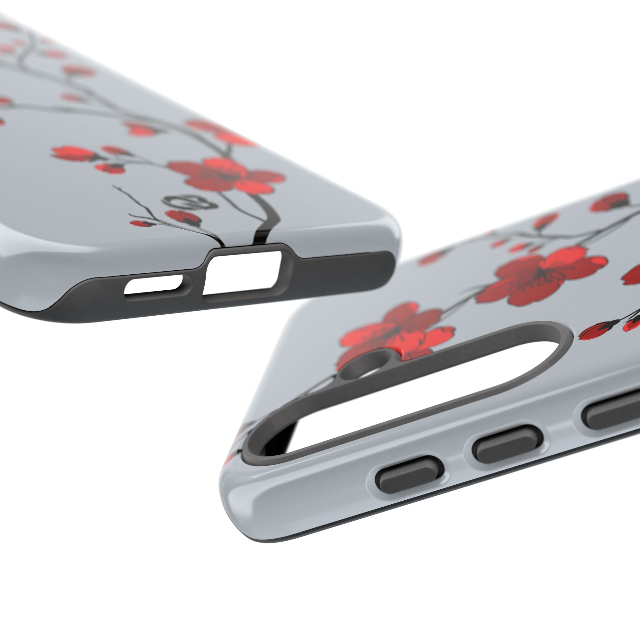 Grey Tough Phone Case for Samsung - Crimson Blossom Onyx