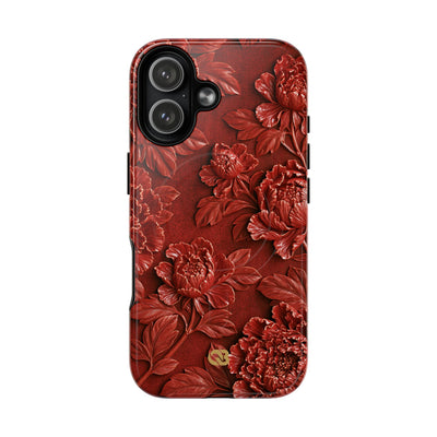 Cinnabar Peony Relief · Tough 2.0 Magnetic Phone Case for iPhone · Red