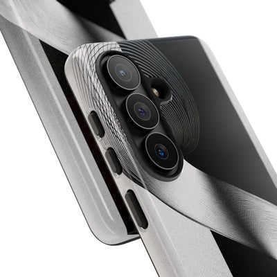 Grey Tough Phone Case for Samsung - Obsidian Moiré Wave