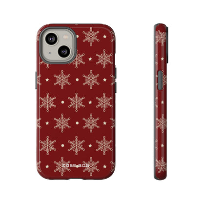 Cream Snowflake Crimson iPhone 14 Case - Tough
