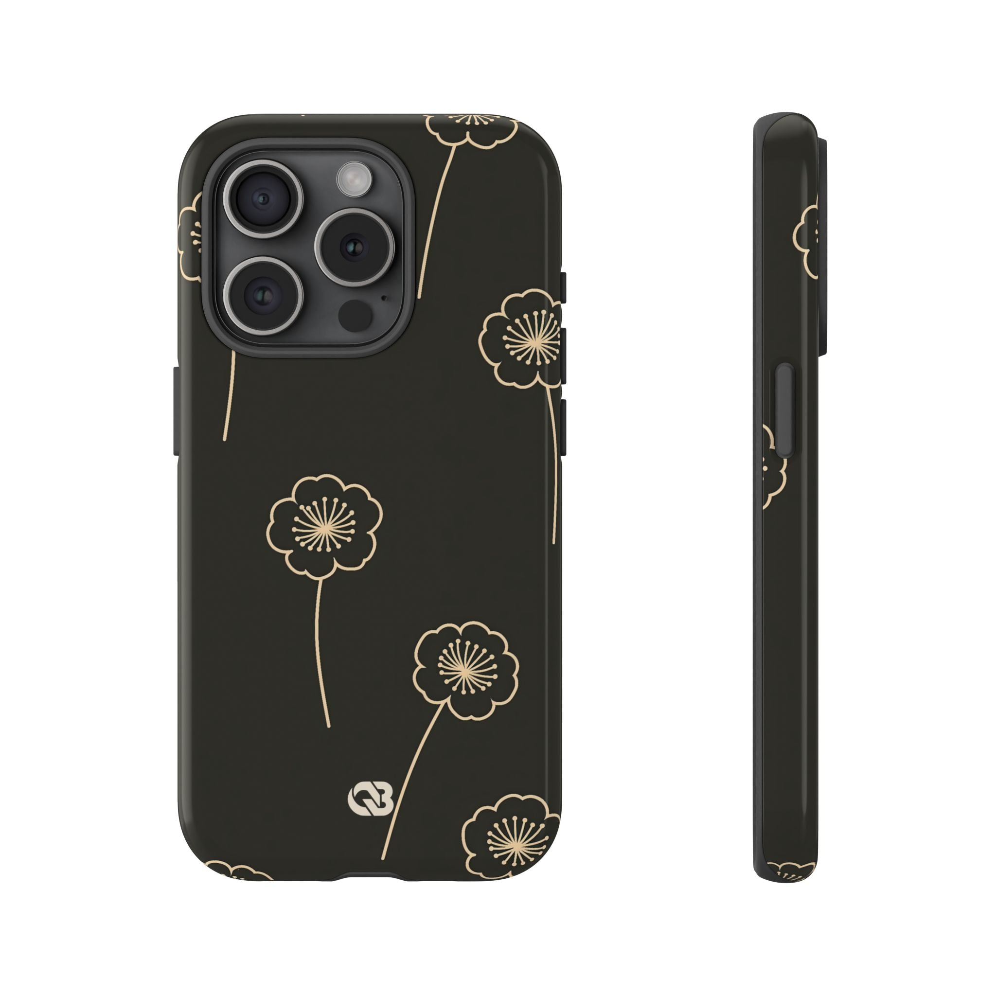 Black Tough Phone Case for iPhone - Obsidian Sand Petals