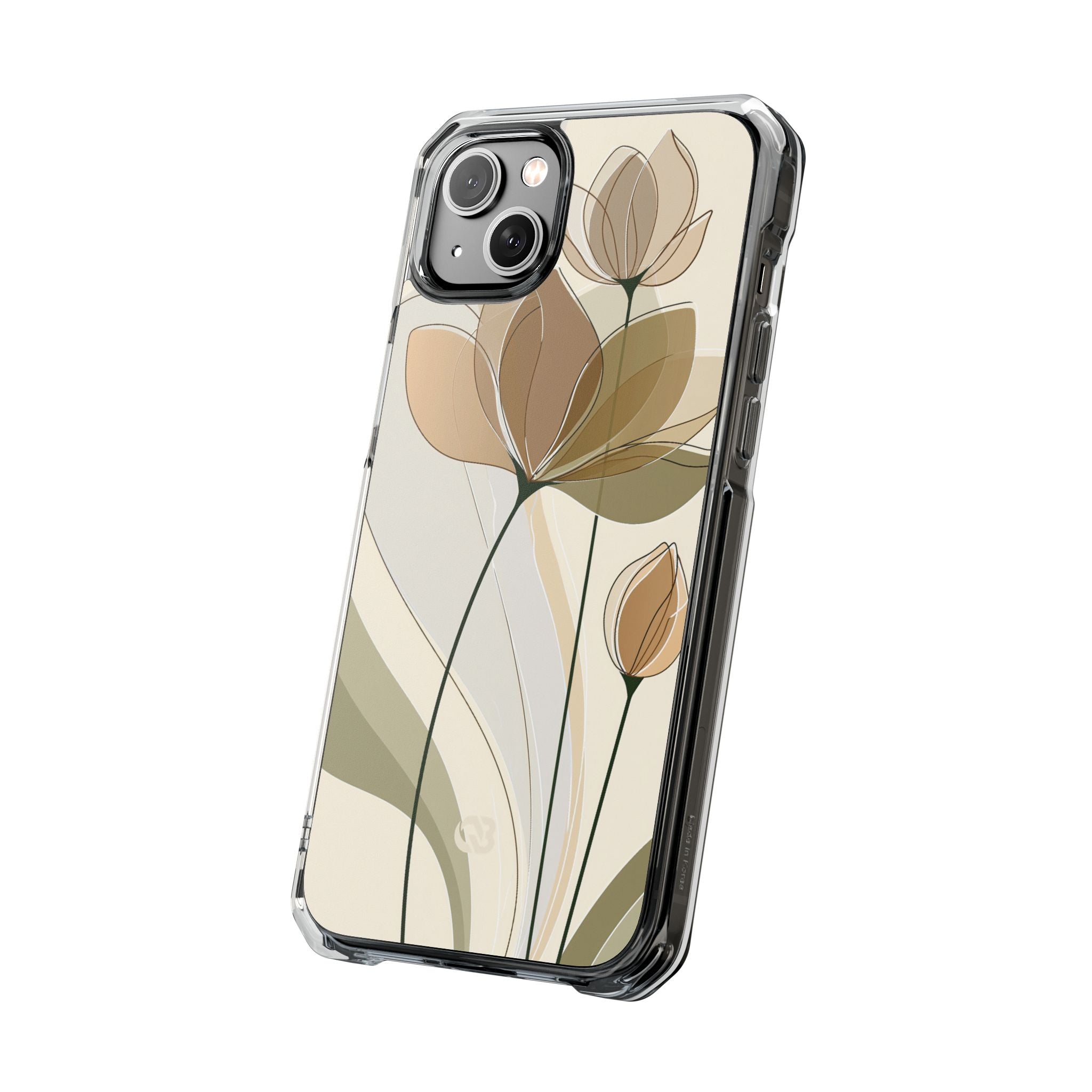 Beige Impact MagSafe Phone Case for iPhone - Muted Ochre Petals