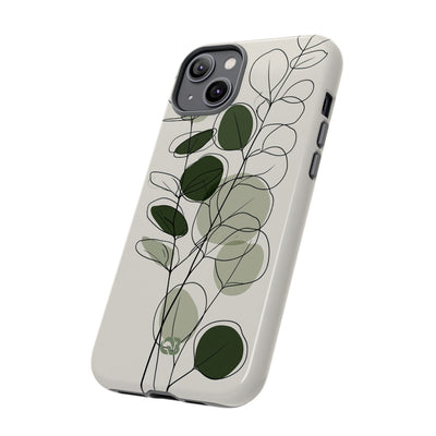 Green Tough Phone Case for iPhone - Muted Eucalyptus Sketch