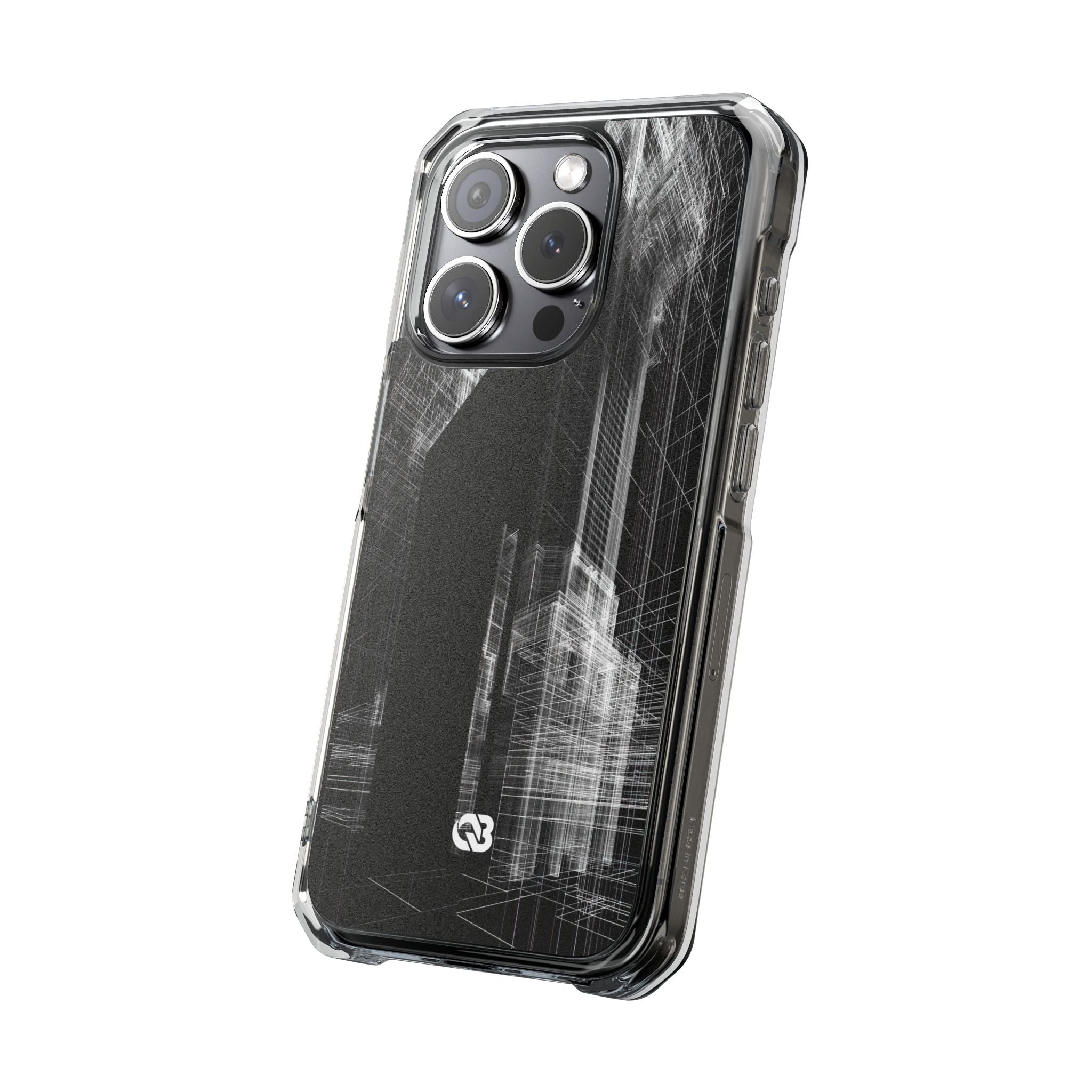 Black Impact MagSafe Phone Case for iPhone - Ghost Urban Wireframe