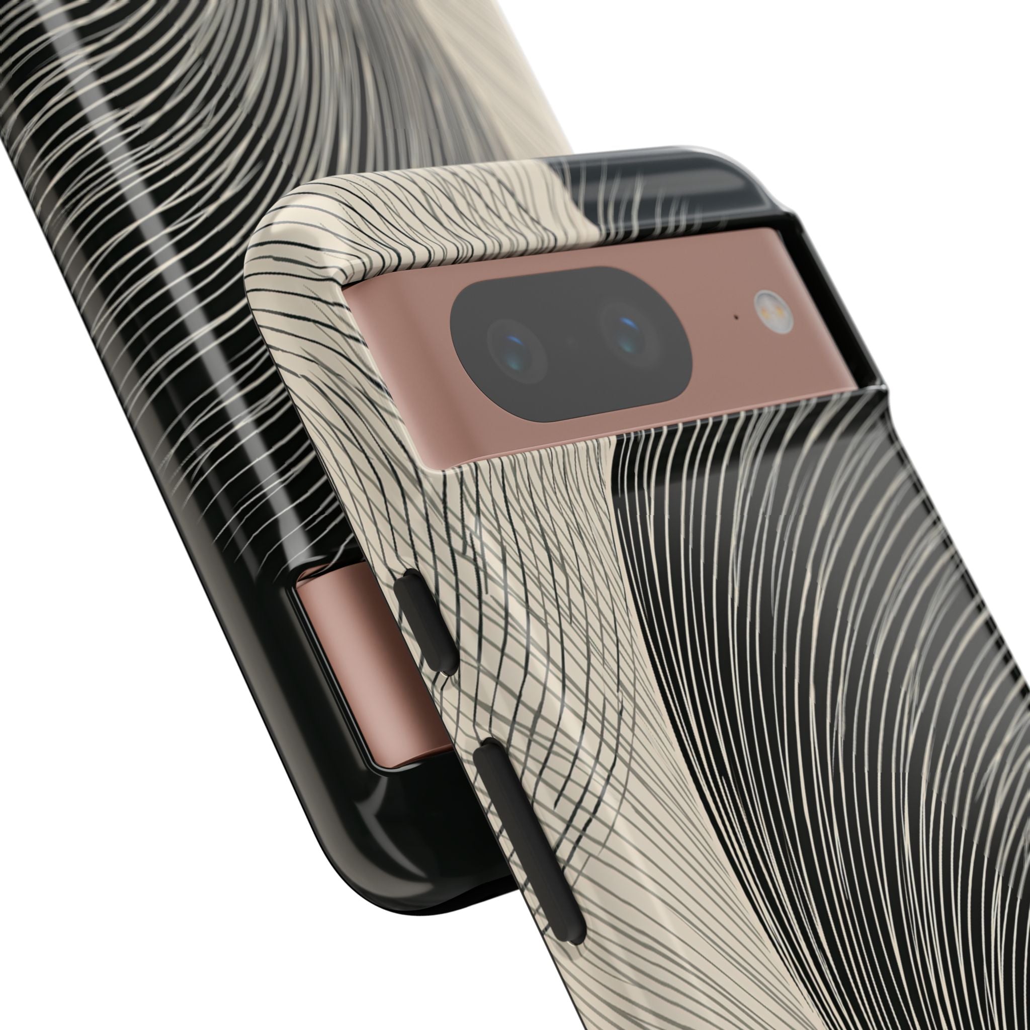 Beige Tough Phone Case for Google Pixel - Obsidian Cream Plume