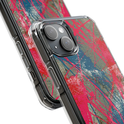 Neon Static Drip · Clear Impact Magnetic Phone Case for iPhone · Pink