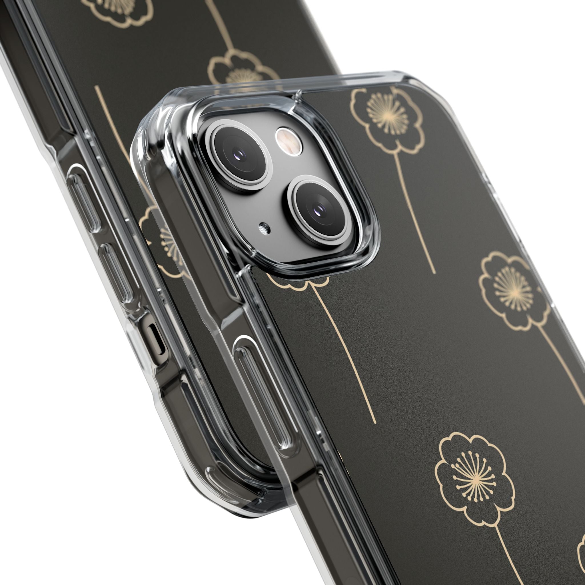 Black Impact MagSafe Phone Case for iPhone - Obsidian Sand Petals